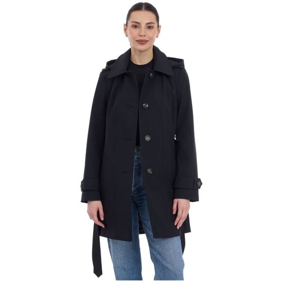 London Fog Women's Single-breasted Ttench Raincoat In Black Size Large NWT - Picture 3 of 16